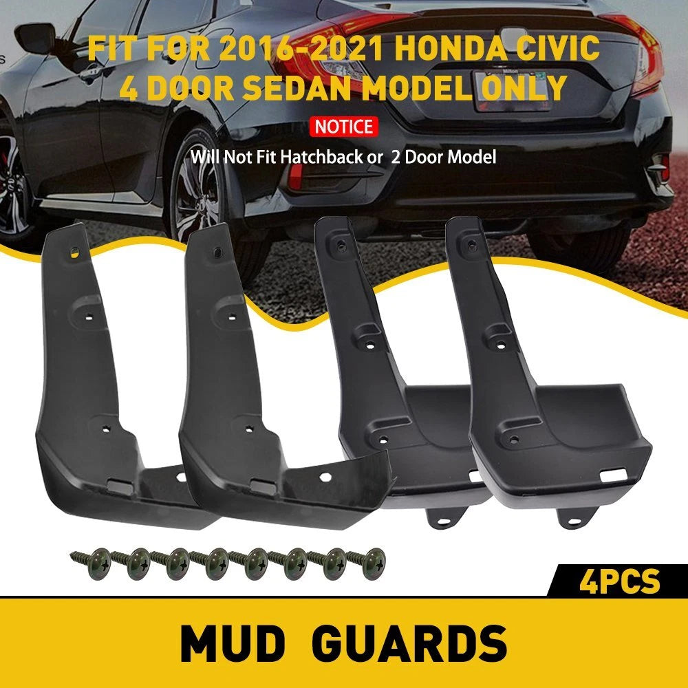 Set of 4 Splash Guards for Honda Civic (2016–2021) Front & Rear