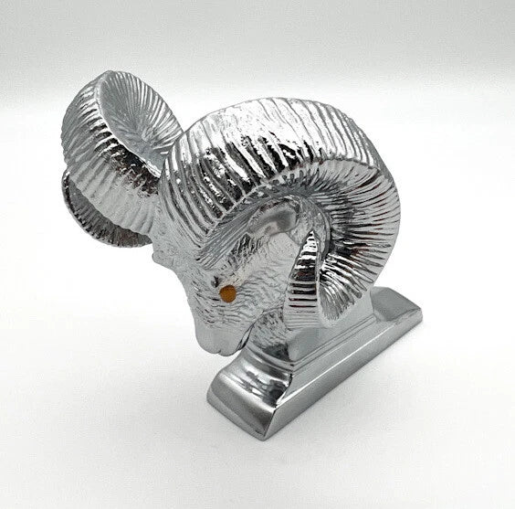 Universal Chrome Metal Ram Head Hood Ornament with Illuminated Eyes (General)