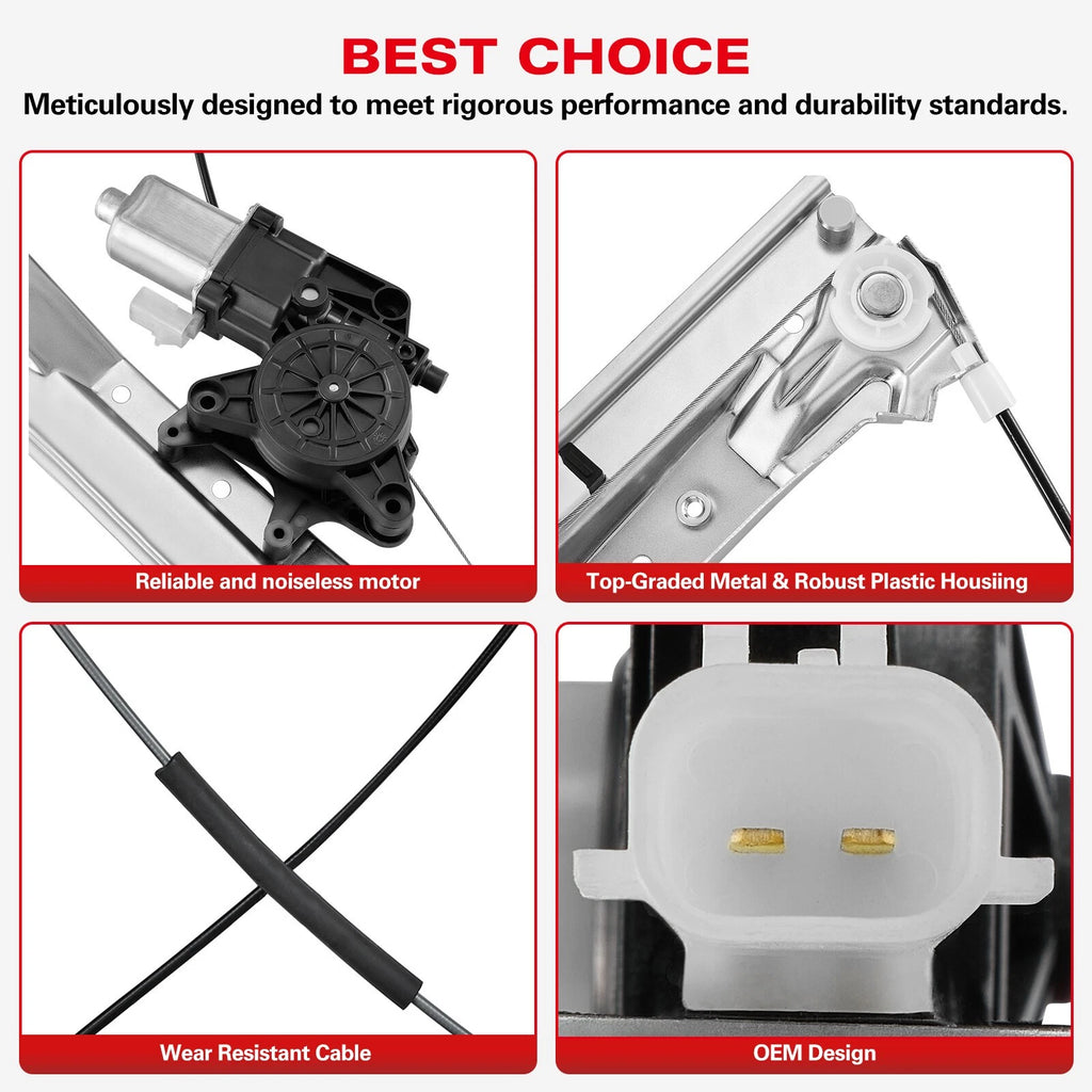 Front Left Window Regulator w/2 Pins Motor for Chrysler Town & Country (2008–2010)