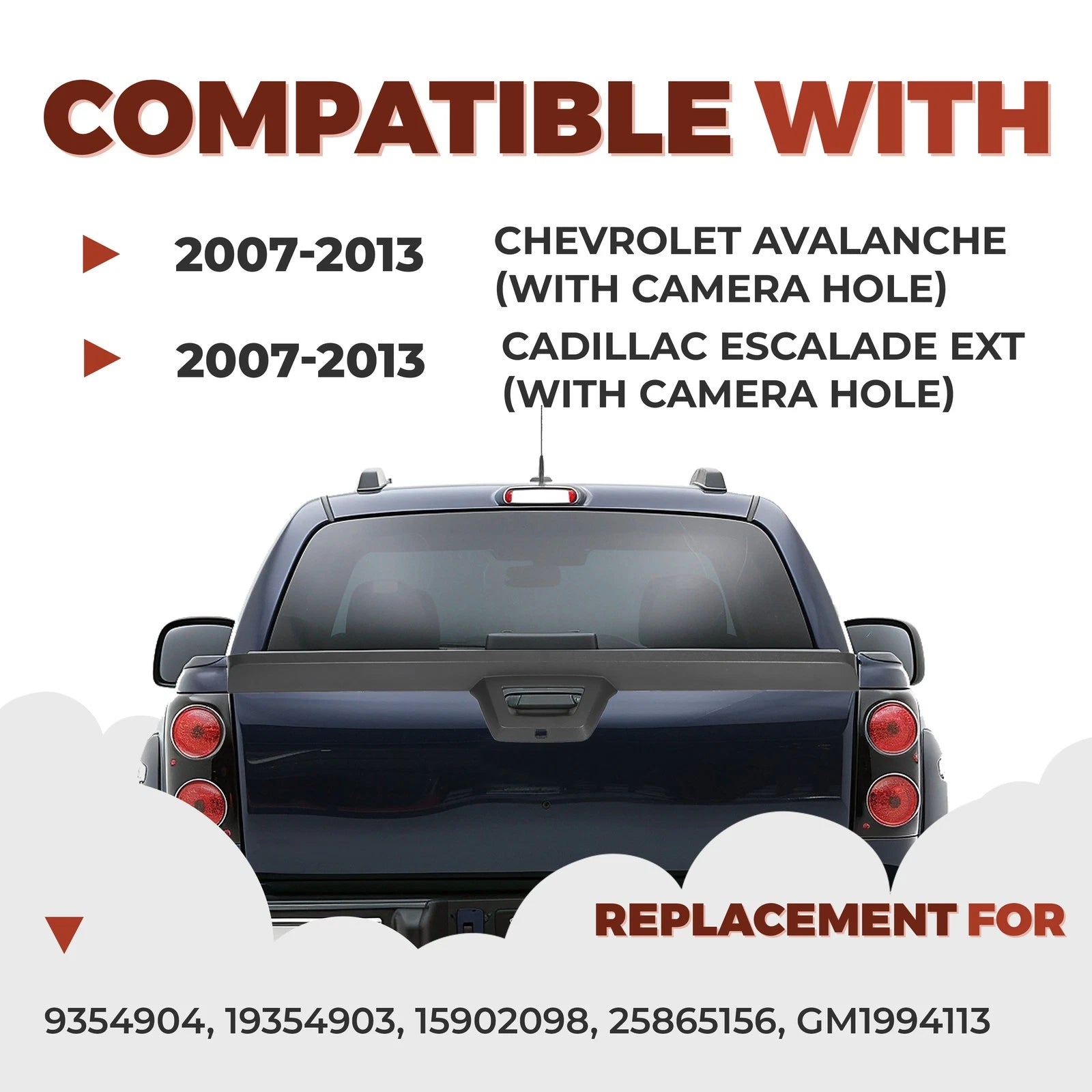 Rear Tailgate Spoiler Molding Trim for Chevy Avalanche Cadillac Escalade (2007–2013)