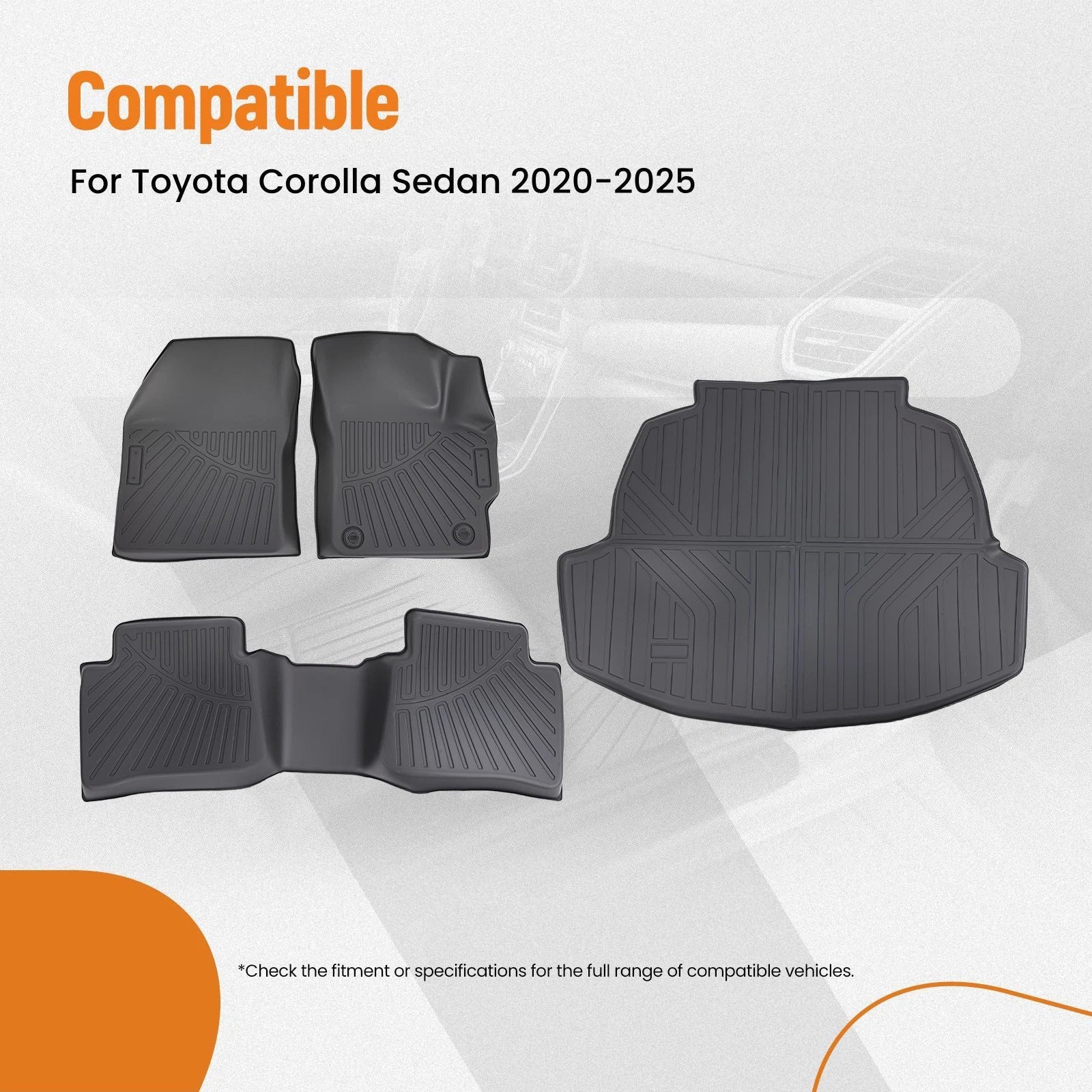 Set of 4 Carpet Floor Mats & Cargo Liner for Toyota Corolla Sedan (2020–2025)