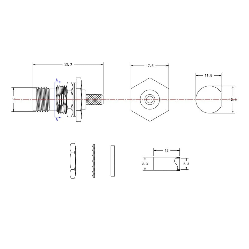 TNC KY3 Connector for Panel Applications (Nickel Plated Copper)
