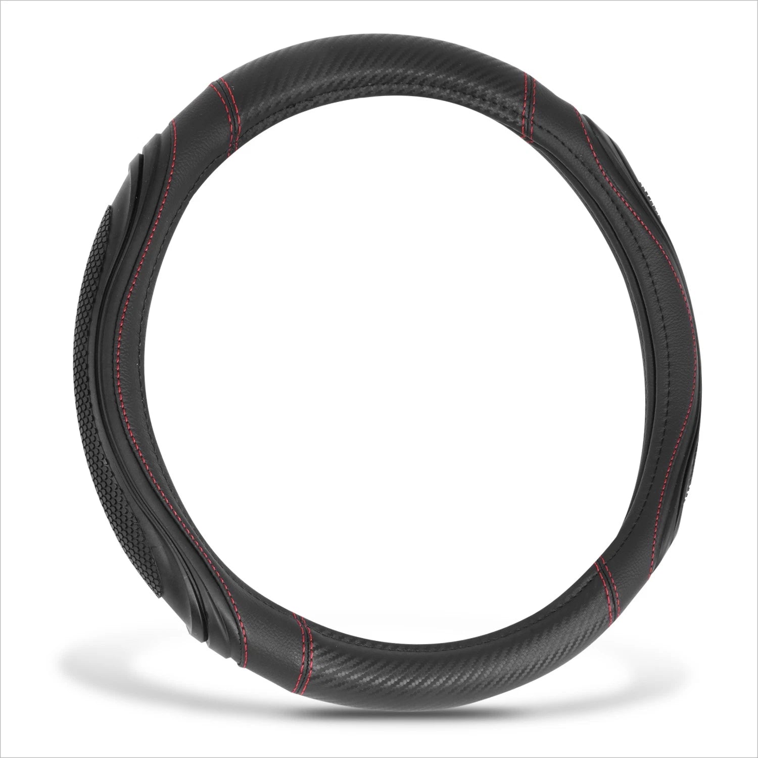 Steering Wheel Cover for Universal Fit (14.5-15") Black Carbon Fiber Red Stitching