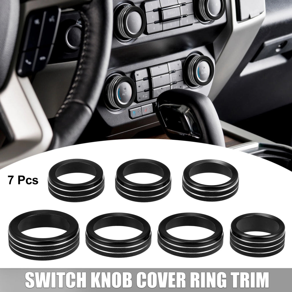 7pcs AC Switch Knob Cover Trim for Ford F-150 (2021–2022) Black Aluminum Alloy