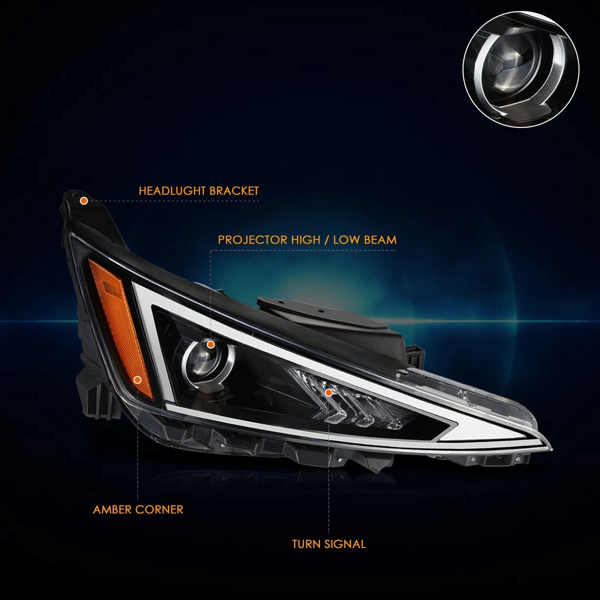 Right Side Projector Headlight for Elantra SE/SEL/Value Edition (2019–2020)
