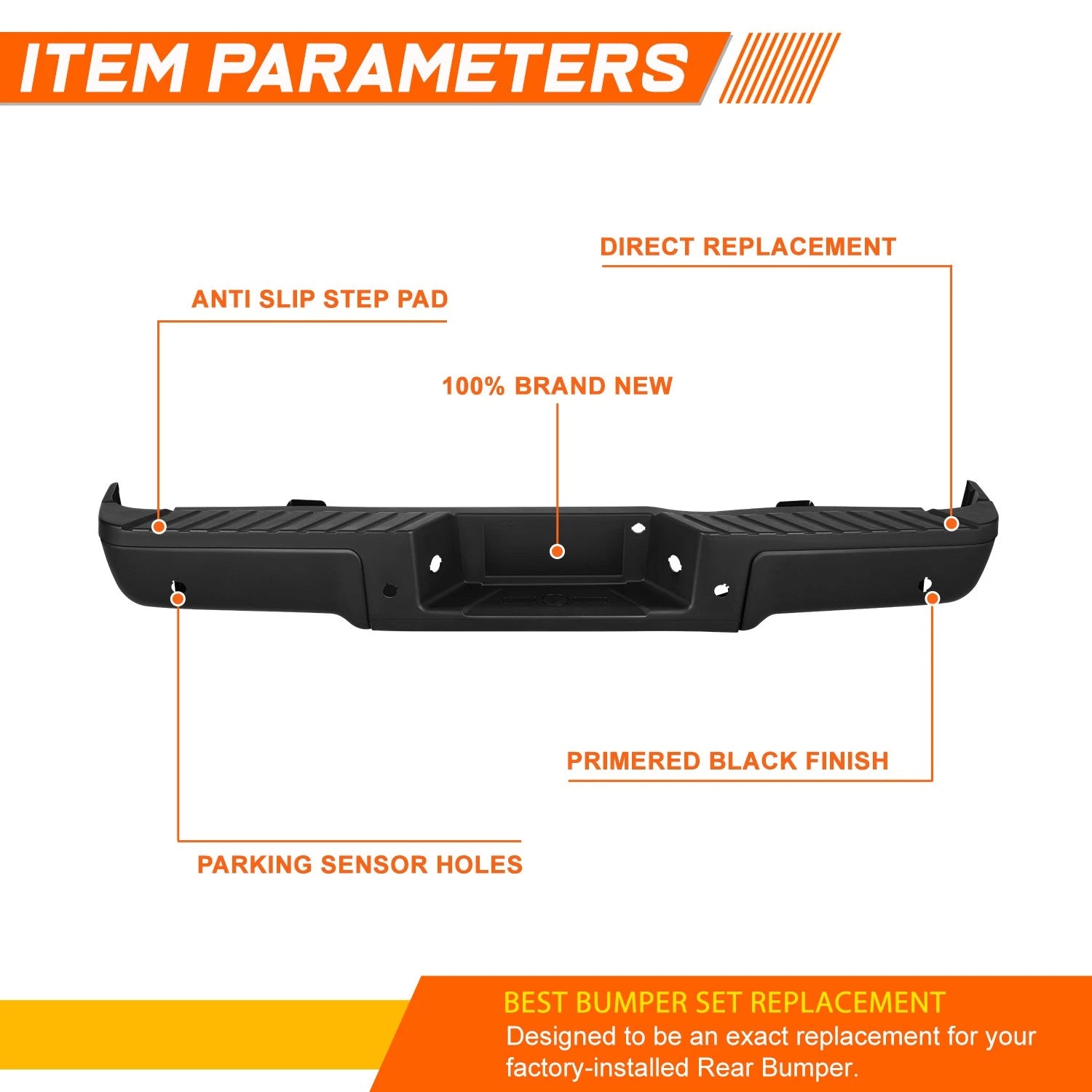 Rear Step Pad Bumper for Ford F-150 (2009–2014) w/Sensor Holes & License Plate Lights