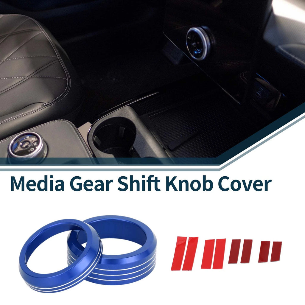 2X Media Volume Gear Shift Switch Knob Cover Ring for Ford Mach-E (2021–2024) Blue