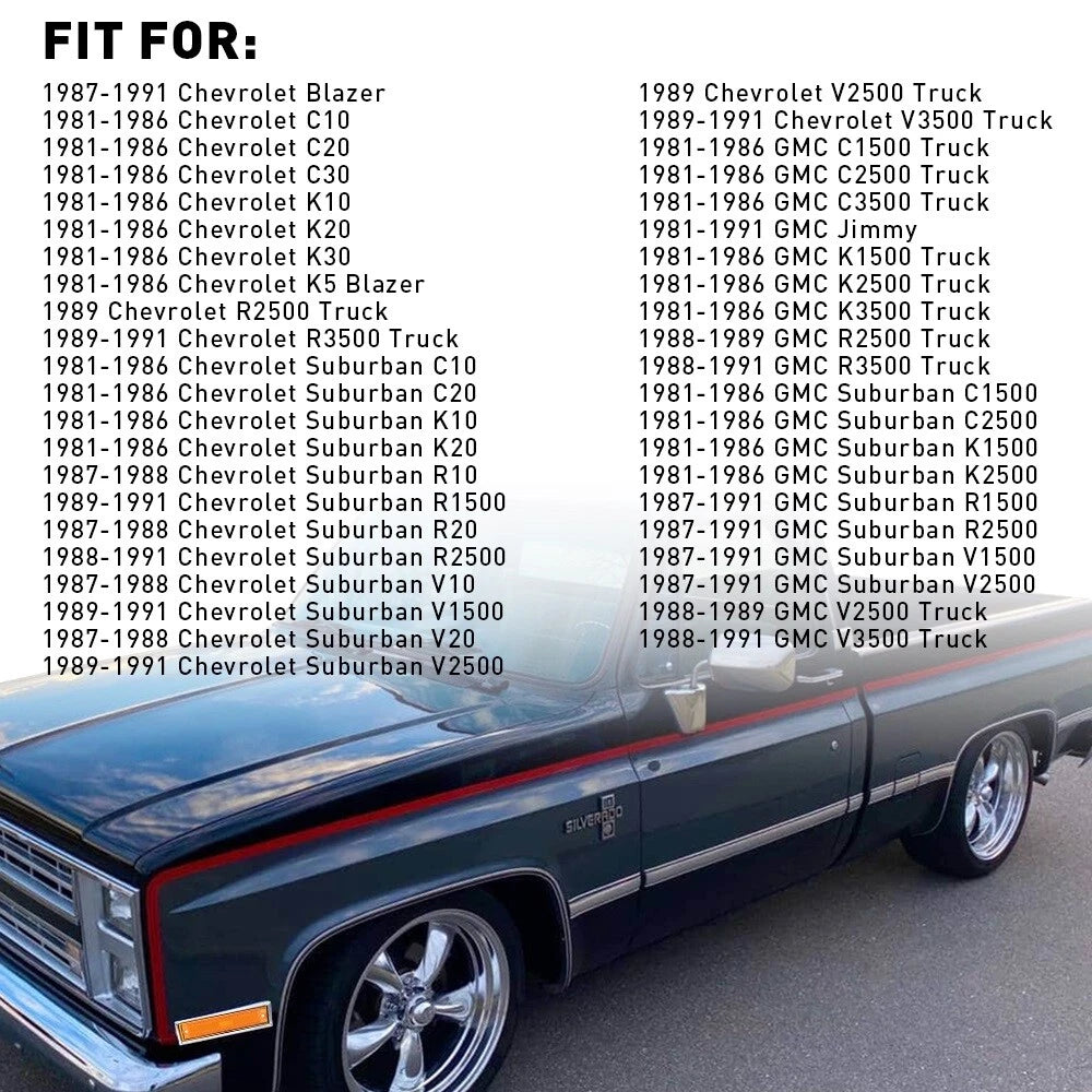 Amber Lens Front Side Marker Lights for Chevrolet GMC Suburban (1981-1986)