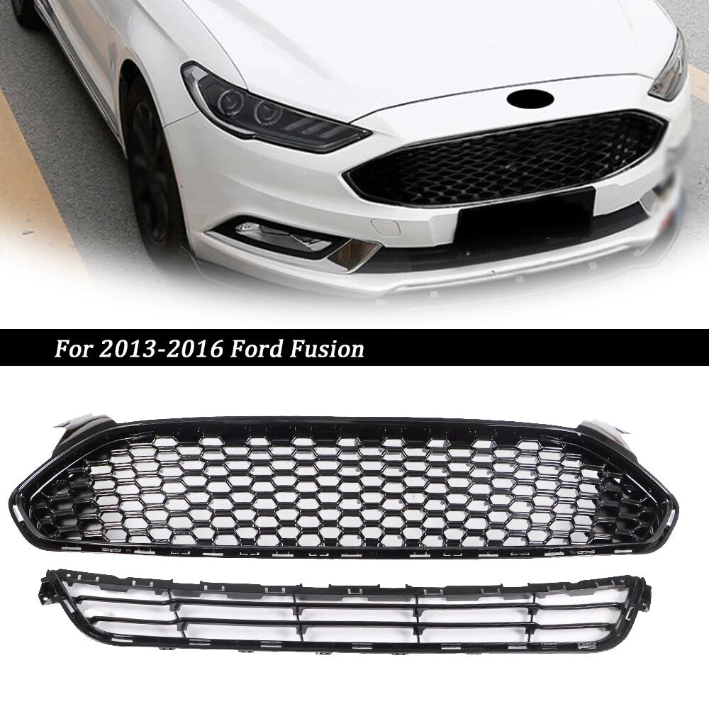 Front Bumper Grille for Ford Fusion (2013–2016) Black Plastic