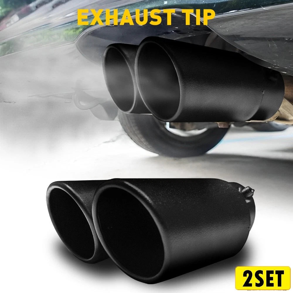 Set of 2 Black Stainless Steel Dual Exhaust Pipe Muffler Tips for Universal
