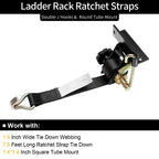 Ladder Rack Ratchet Straps w/ J-Hook 1.5"W x 7.5'L for Square Tube Mount