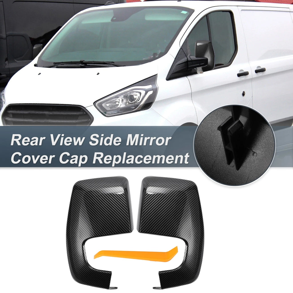 Set of 2 Rearview Mirror Cover Caps Black Carbon Fiber for Ford Transit Custom (2014–2023)