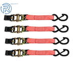 Set of 4 Red Steel 2200 LB Ratchet Tie Down Straps with Break Lock S Hooks 15 FT