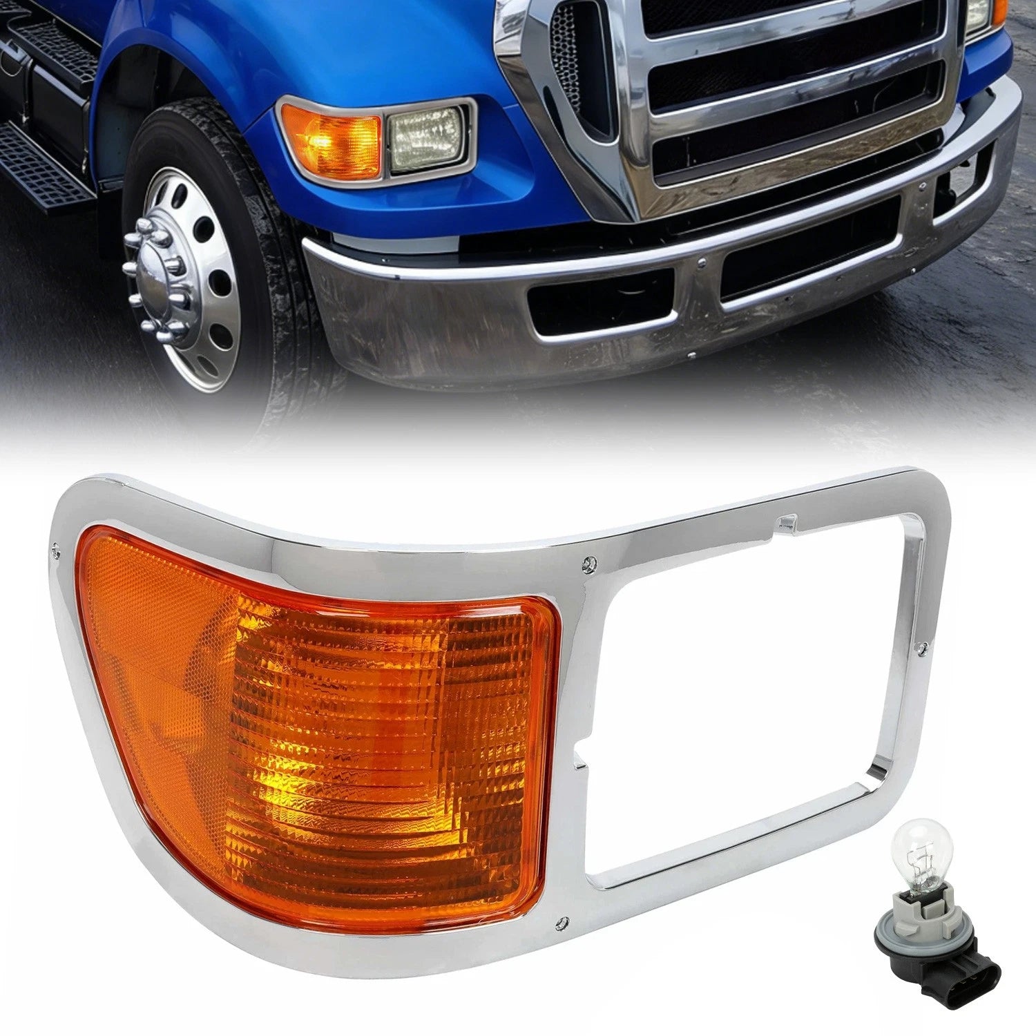 Passenger Side Headlight Bezel Signal Corner W/Bulb for Ford F650 F750 (2000–2015)