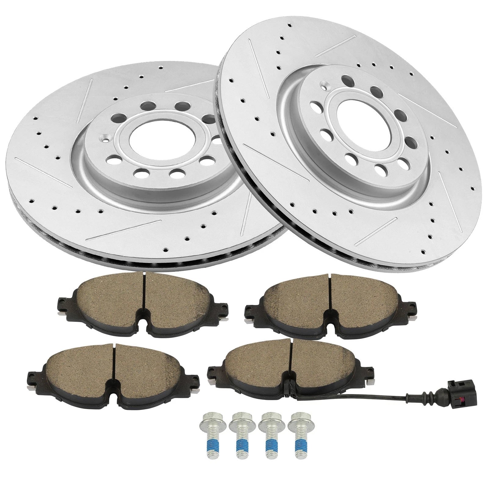 Front Brake Rotors and Ceramic Pads Kit for Volkswagen GTI (2015–2018)