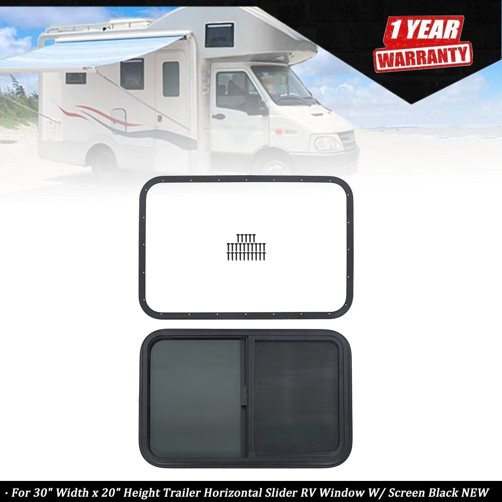 30" x 20" Horizontal Slider RV Window with Screen for Trailers