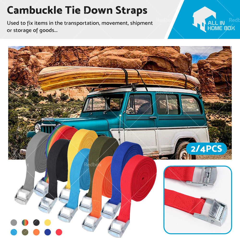 Set of 4 Metal Buckle Cam Tie Down Straps for Heavy Luggage Cargo