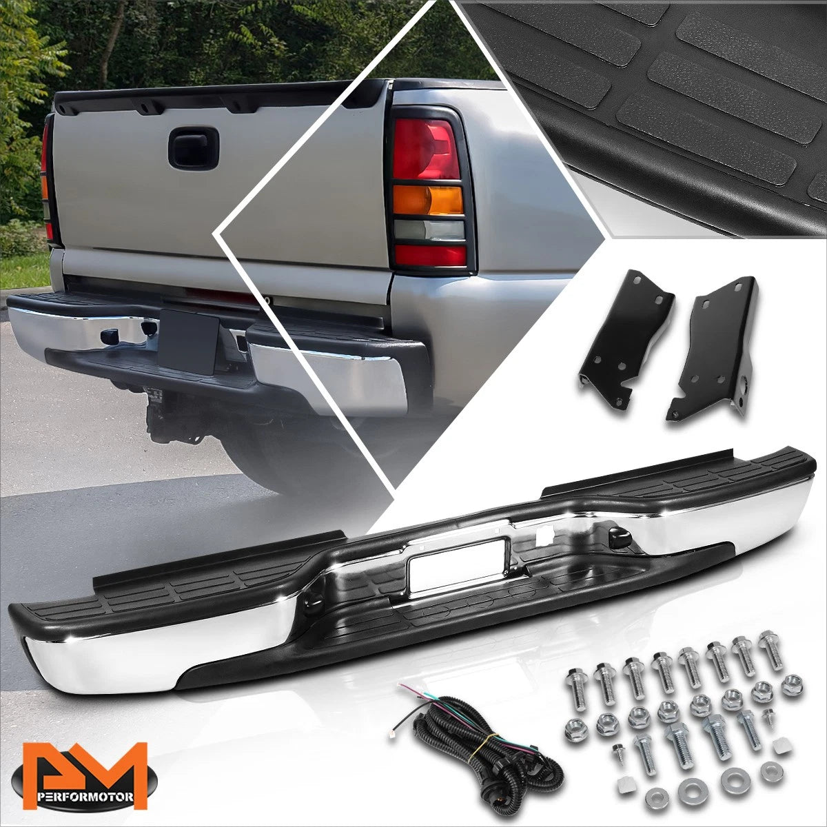 Rear Step Bumper for Silverado/Sierra 2500HD 3500 (2001–2007) w/ License Plate Lights