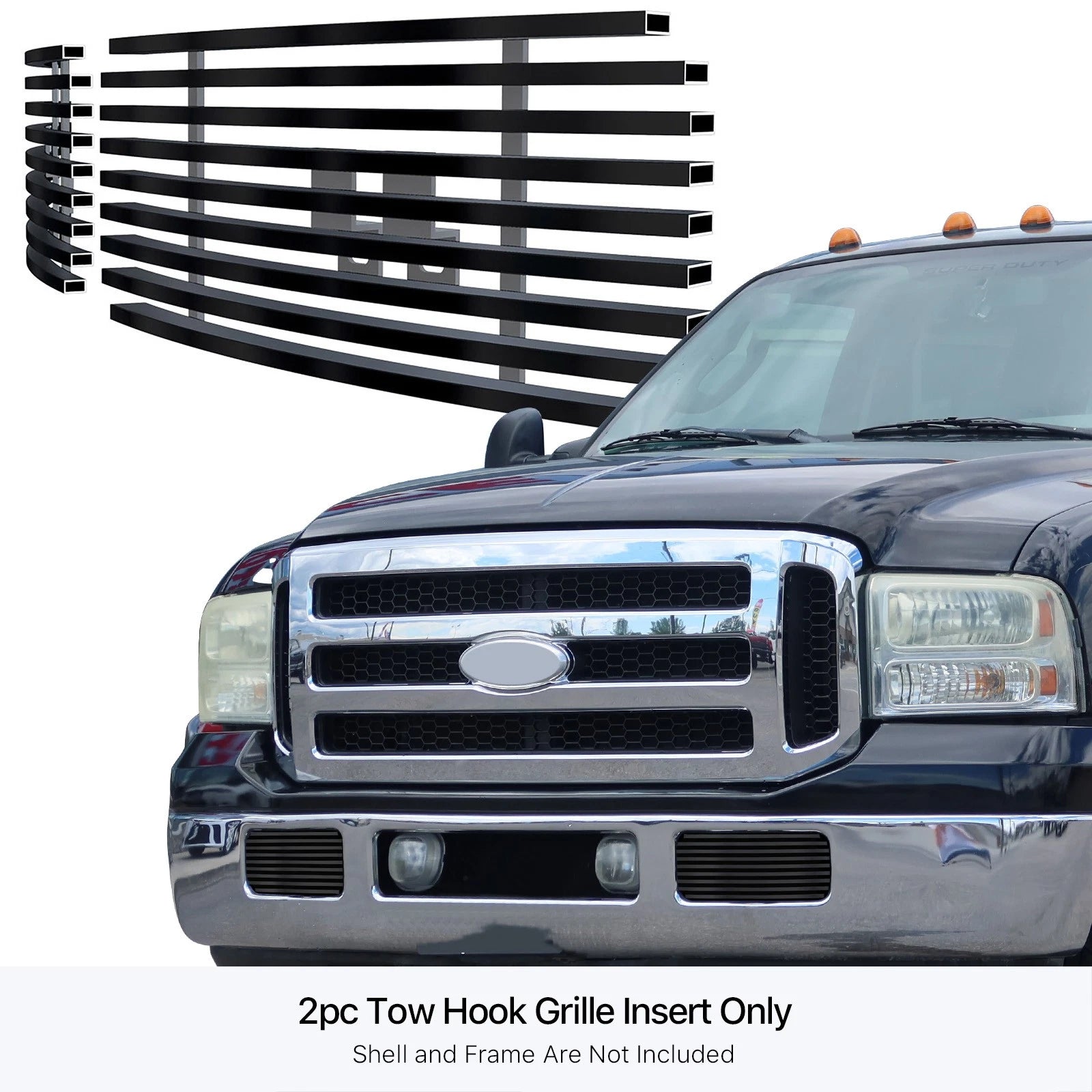 Tow Hook Grille for Ford Super Duty Excursion (2005-2007) Black Stainless