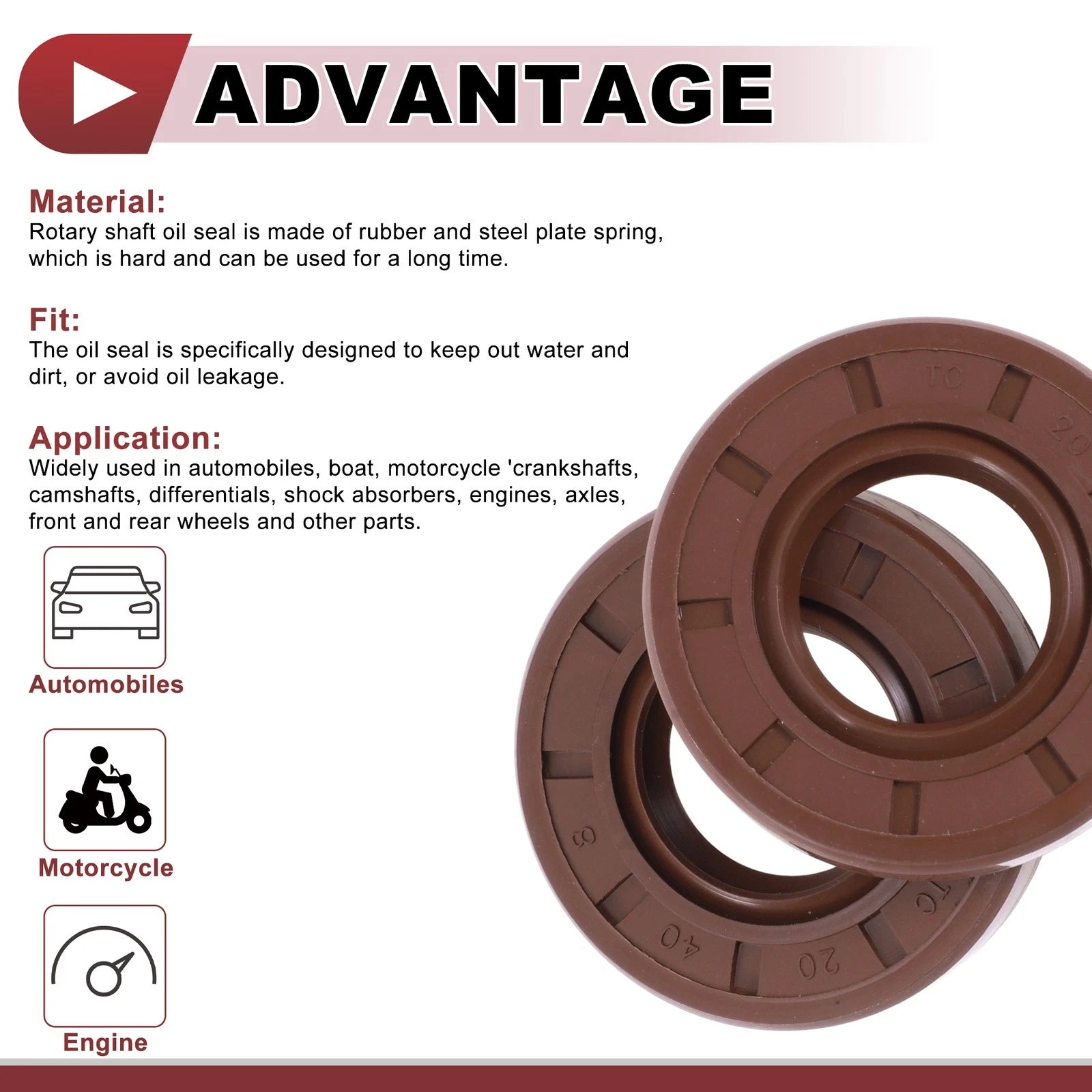 Set of 2 Oil Seal Rotary Shaft Seal FKM Rubber 20x40x8mm
