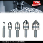 5-Piece Countersink Drill Bit Set for Metals Wood Plastic HSS