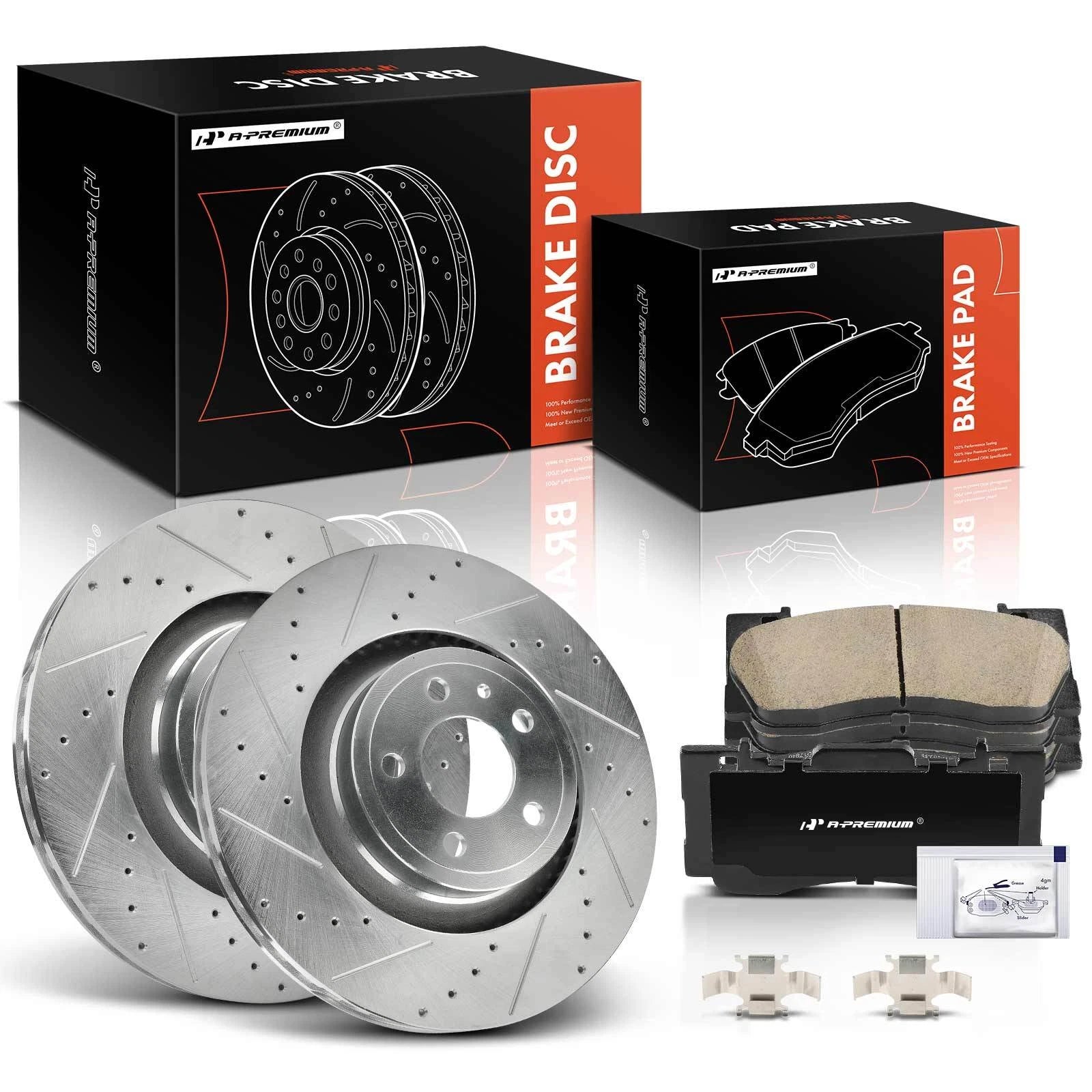 Set of 6 Front Drilled Brake Rotors and Pads for Ford Mustang (2015–2020)