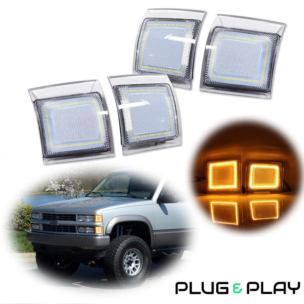 Clear Amber LED Corner Side Marker Lights for Chevy C/K 1500 2500 3500 (1994–1998)
