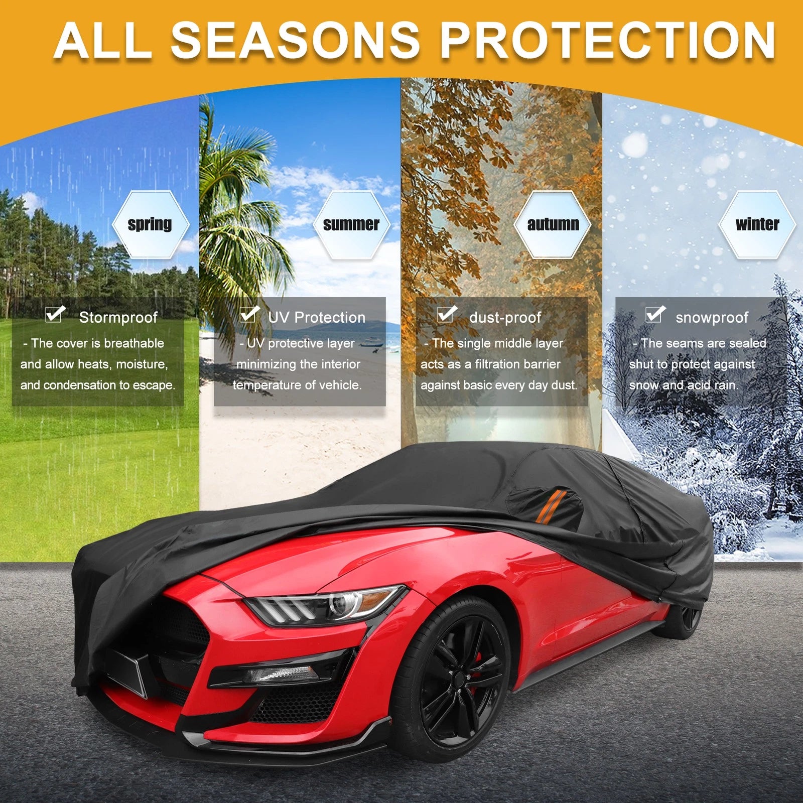 Car Cover Waterproof All Weather for Ford Mustang  190T-PU