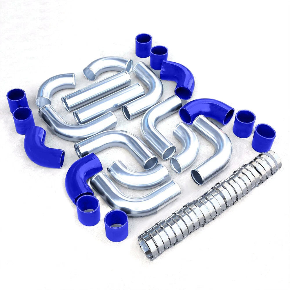 12Pcs 2.5" Intercooler Pipe Kit with Clamps & Blue Silicone Couplers Universal