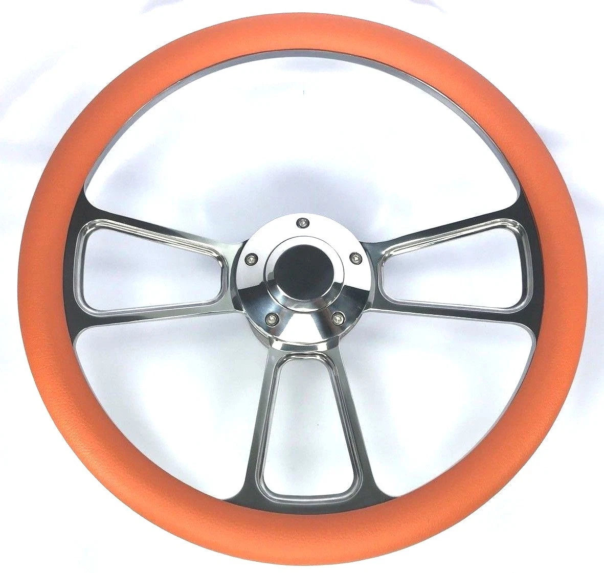 14" Polished 5 Hole Billet Steering Wheel for Universal Fit Orange Half Wrap (—)