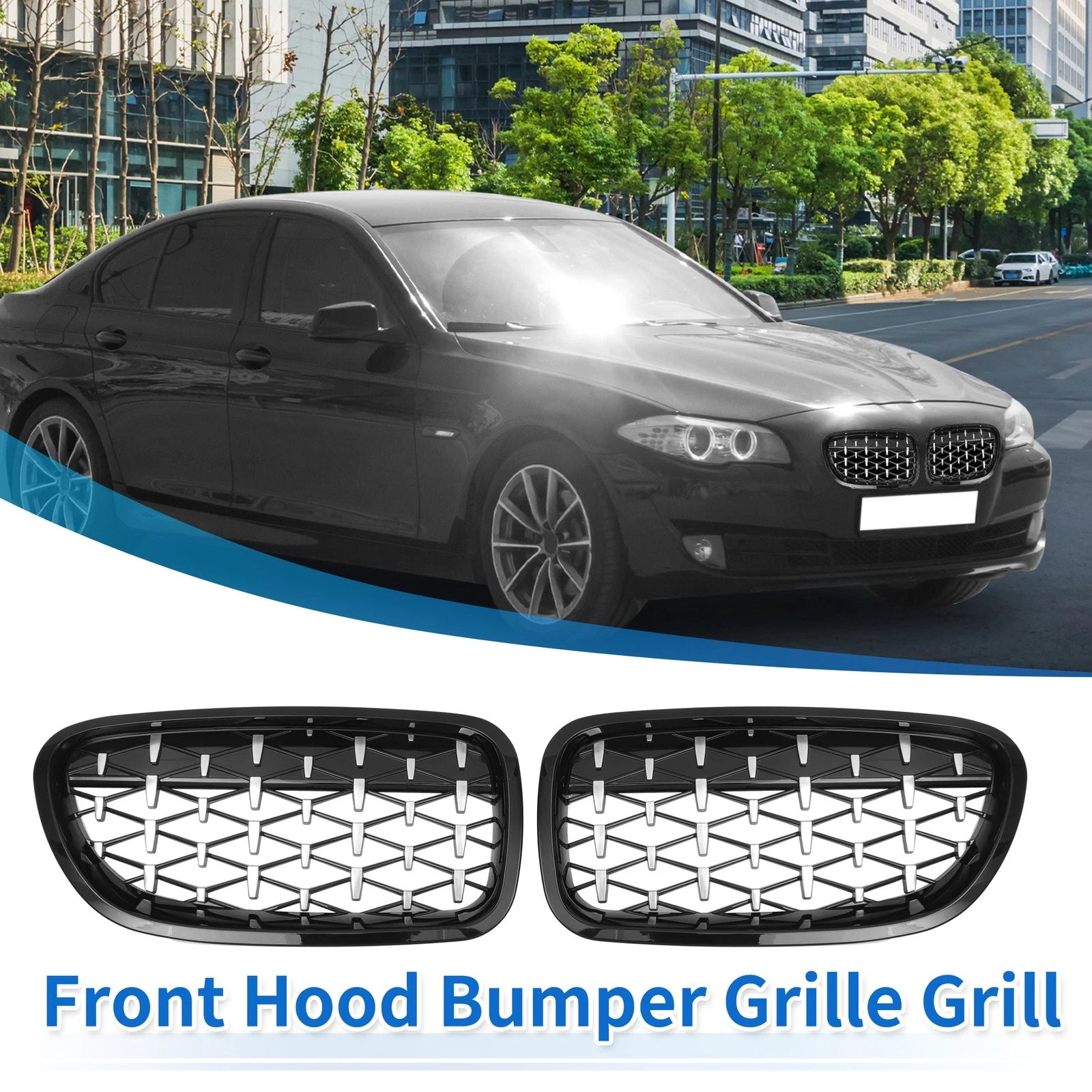 Pair Front Hood Bumper Grille for BMW 528i 535i 550i xDrive (2011–2017)