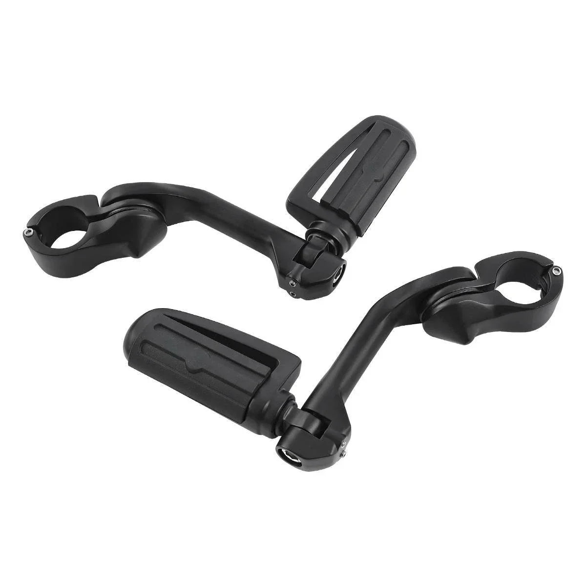 1 1/4 in Highway Bar Footpegs Long Angled Mount Kit for Motorcycle Matte Black