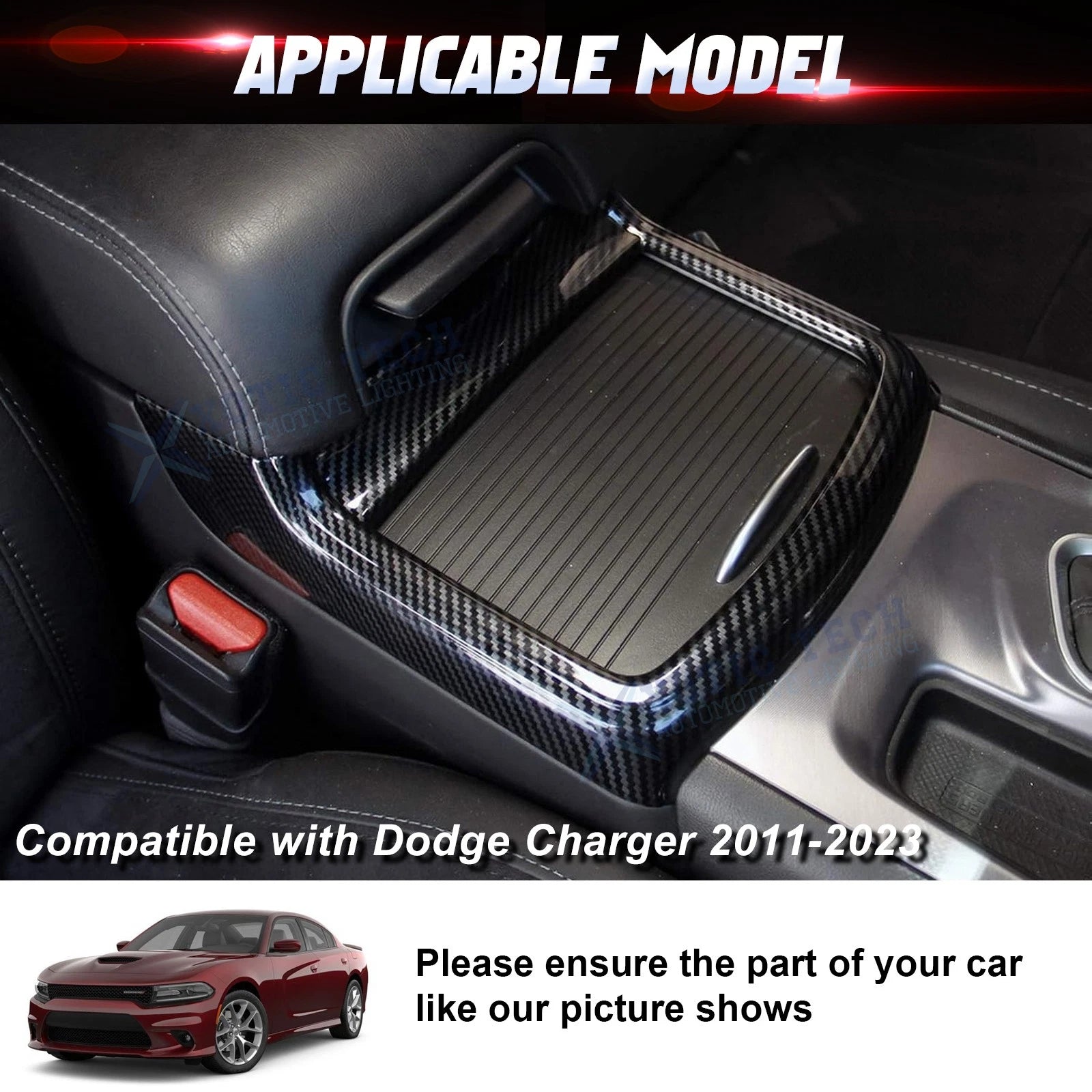 Carbon Texture Console Cup Holder Frame Trim Accessories for Dodge Charger (2011-2023)