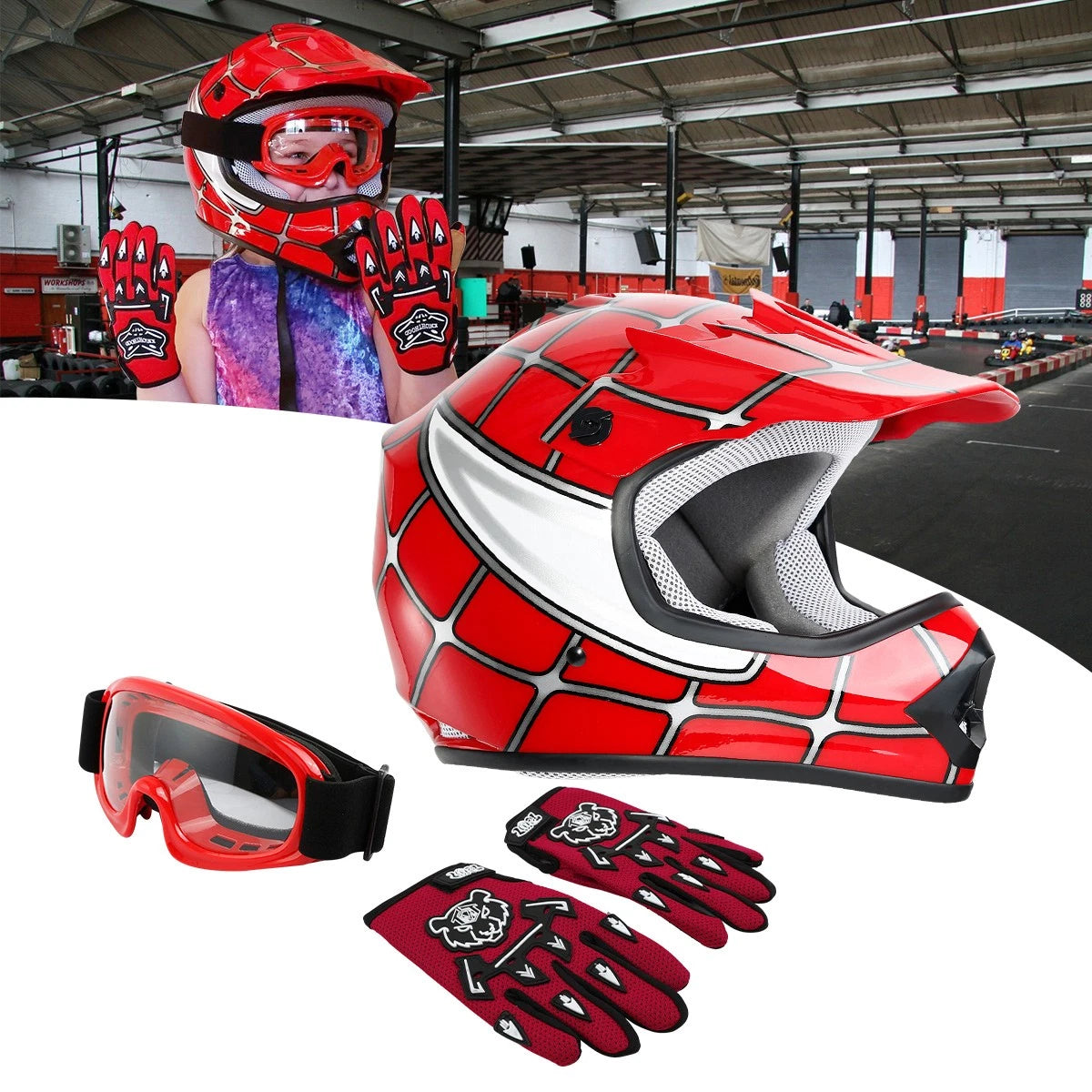 Youth Full Face Helmet for Motocross Dirt Bike ATV (S-XL)