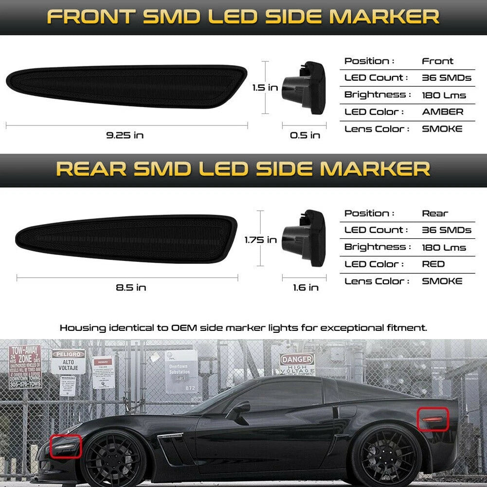Set of 2 White & Red Side Marker Lights for Chevy Corvette C6 (2005–2013)