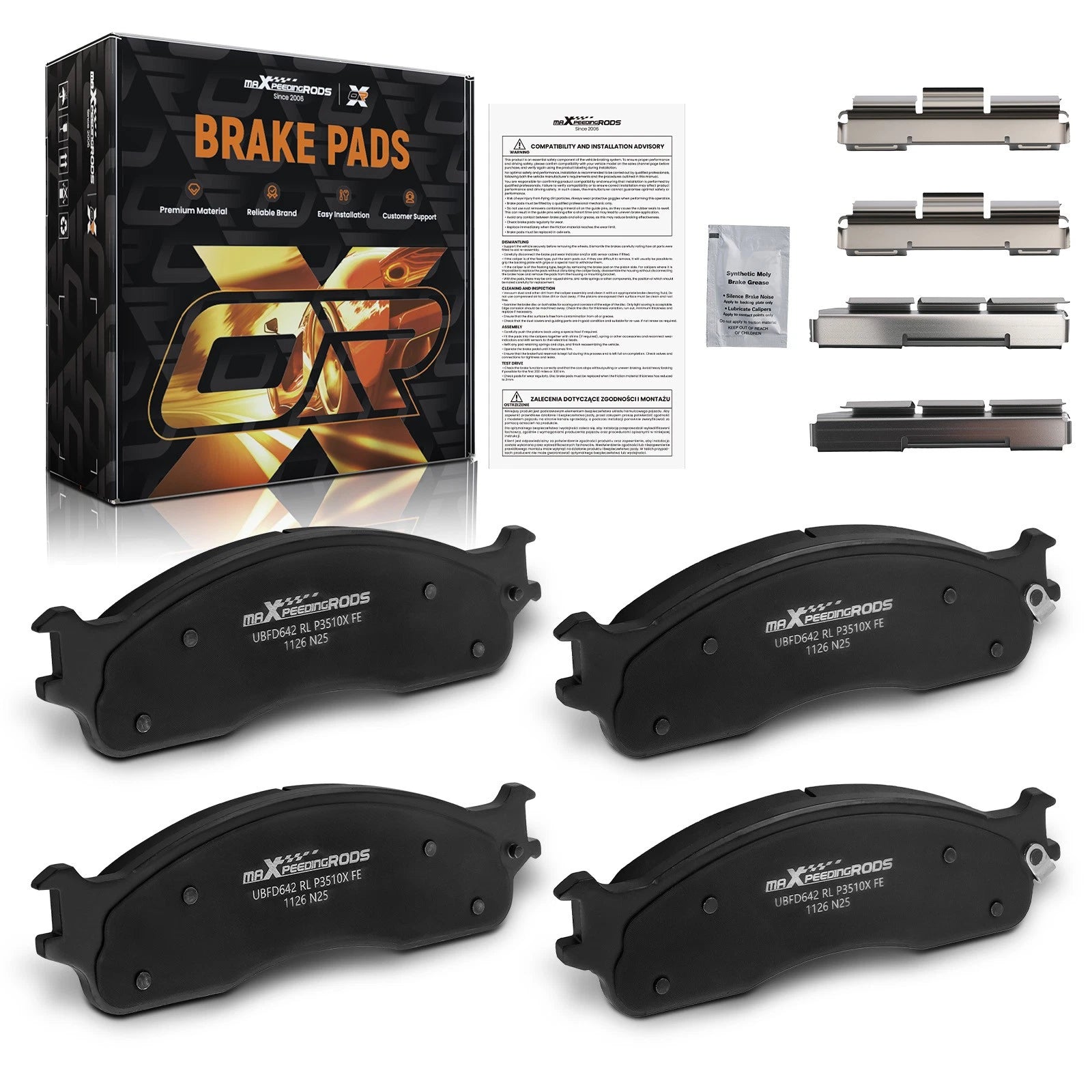 Front Brake Pads Set for Dodge Ram 1500 2006–2008, Ram 2500 3500 2003–2008