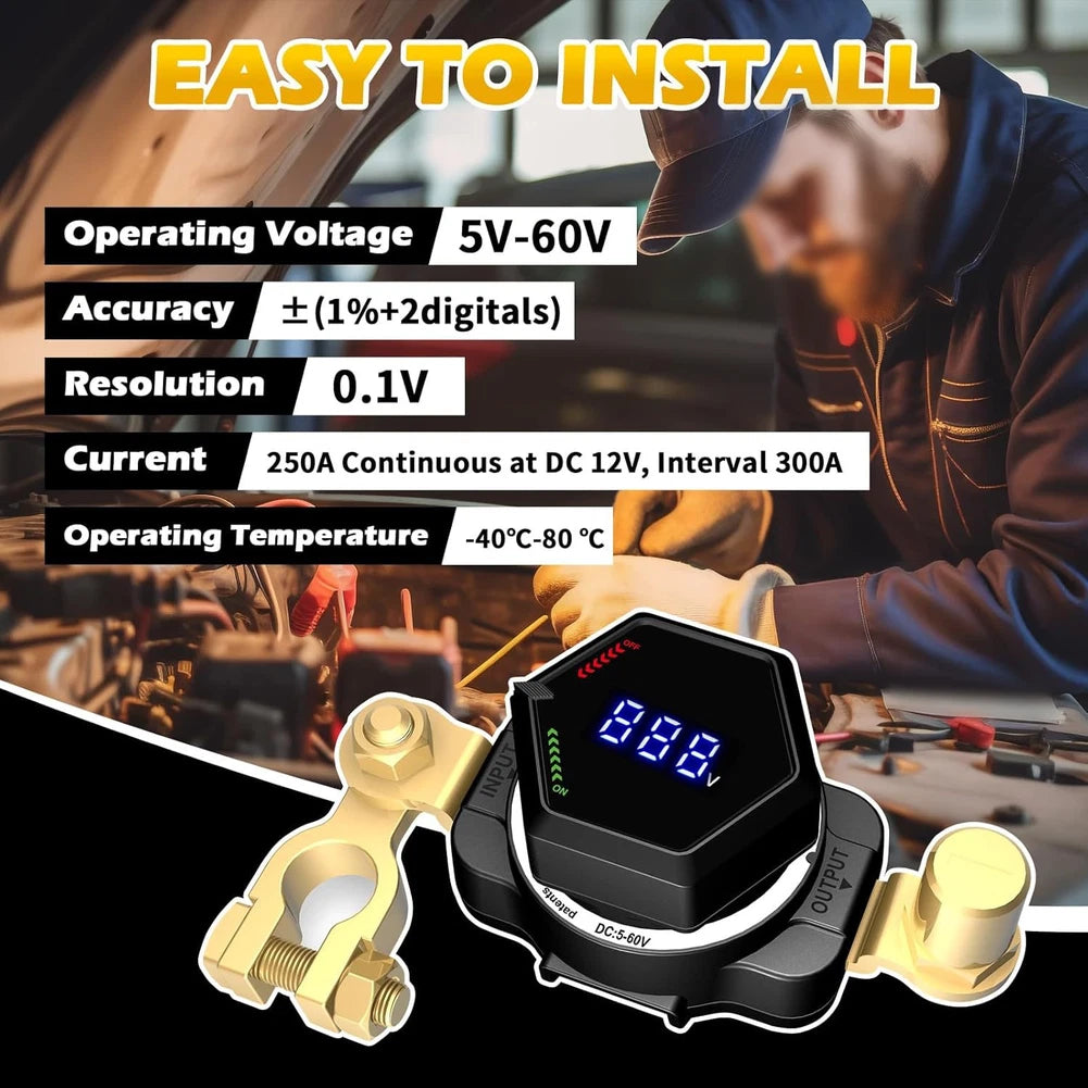 Top Post Battery Disconnect 250A DC for Marine RV Automotive (5-60V)