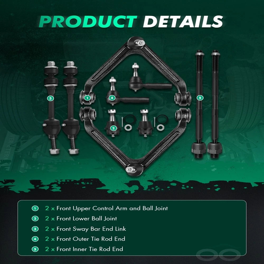 10pcs Upper Control Arm Ball Joint Tie Rod for Dodge Ram 1500 (2002–2005)