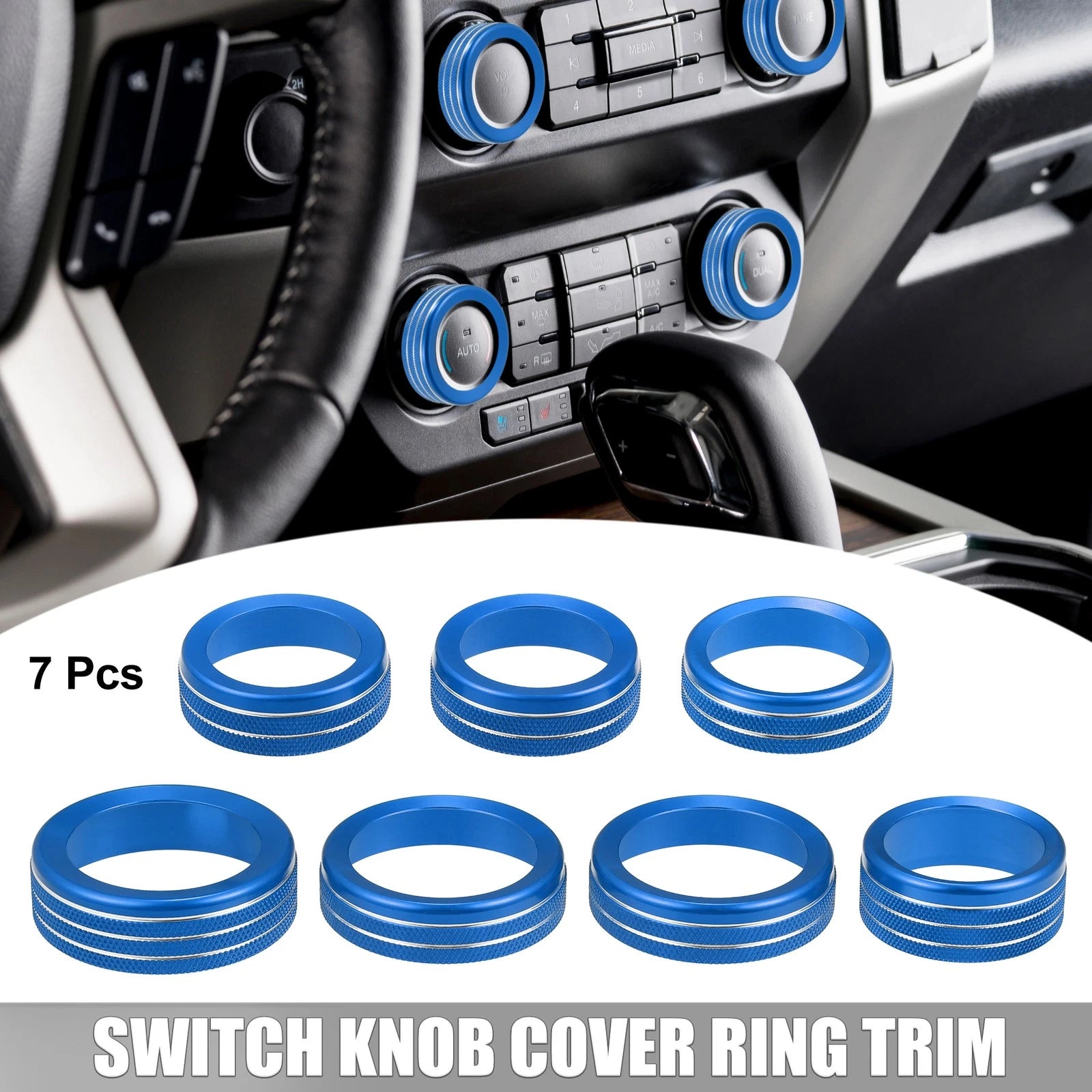 7pcs Aluminum Alloy AC Switch Knob Cover Ring Trim for Ford F-150 (2021–2022)