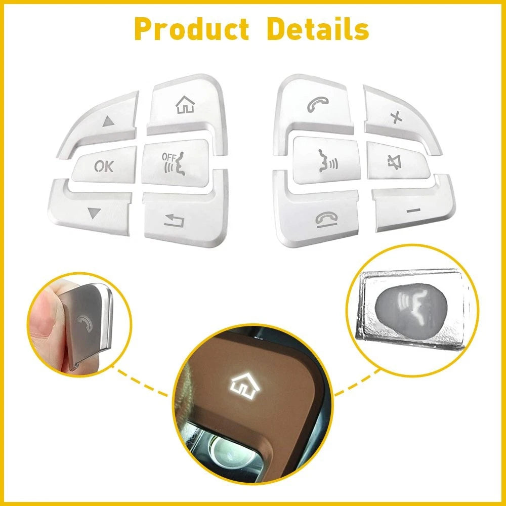 Steering Wheel Silver Button Trim for Mercedes Benz A-Class B-Class GLC CLA CLS (C)