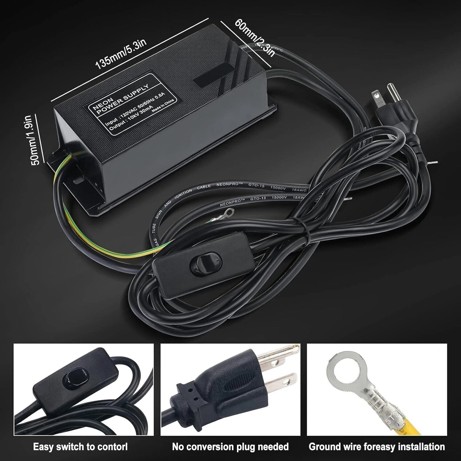 Neon Sign Transformer Power Supply 10KV for LED Neon Lights