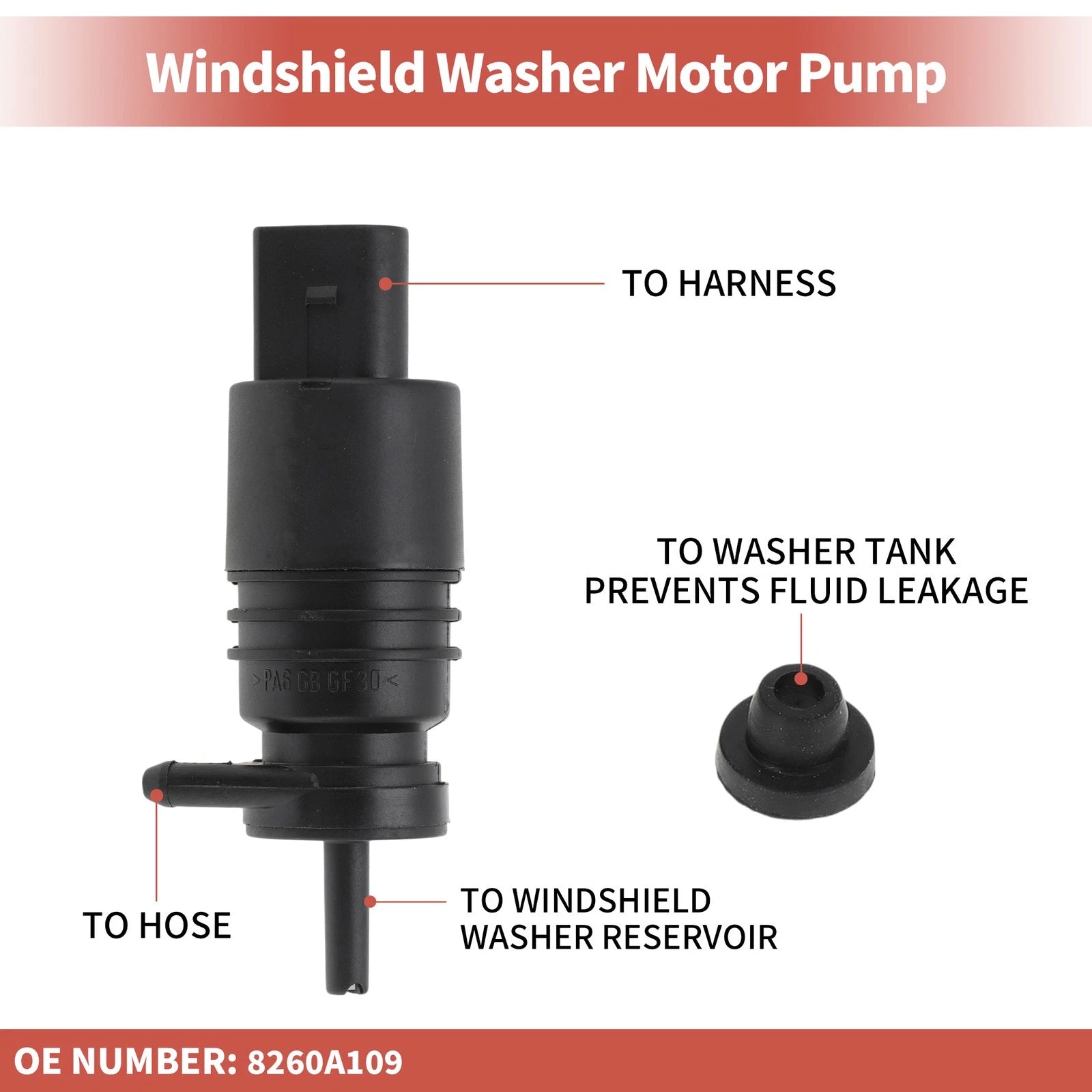 Windshield Washer Pump No.8260A109 for Mitsubishi Lancer (2008–2017)