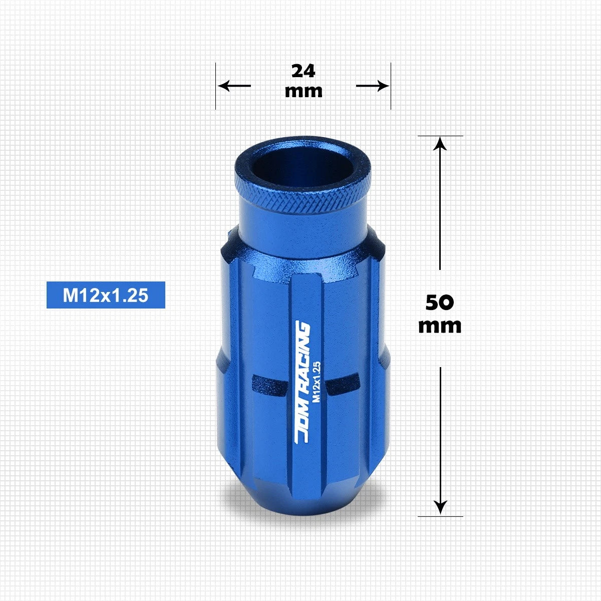 20Pc M12X1.25 Blue JDM Open End Bulge Spline Wheel Lug Nuts + Lock Key