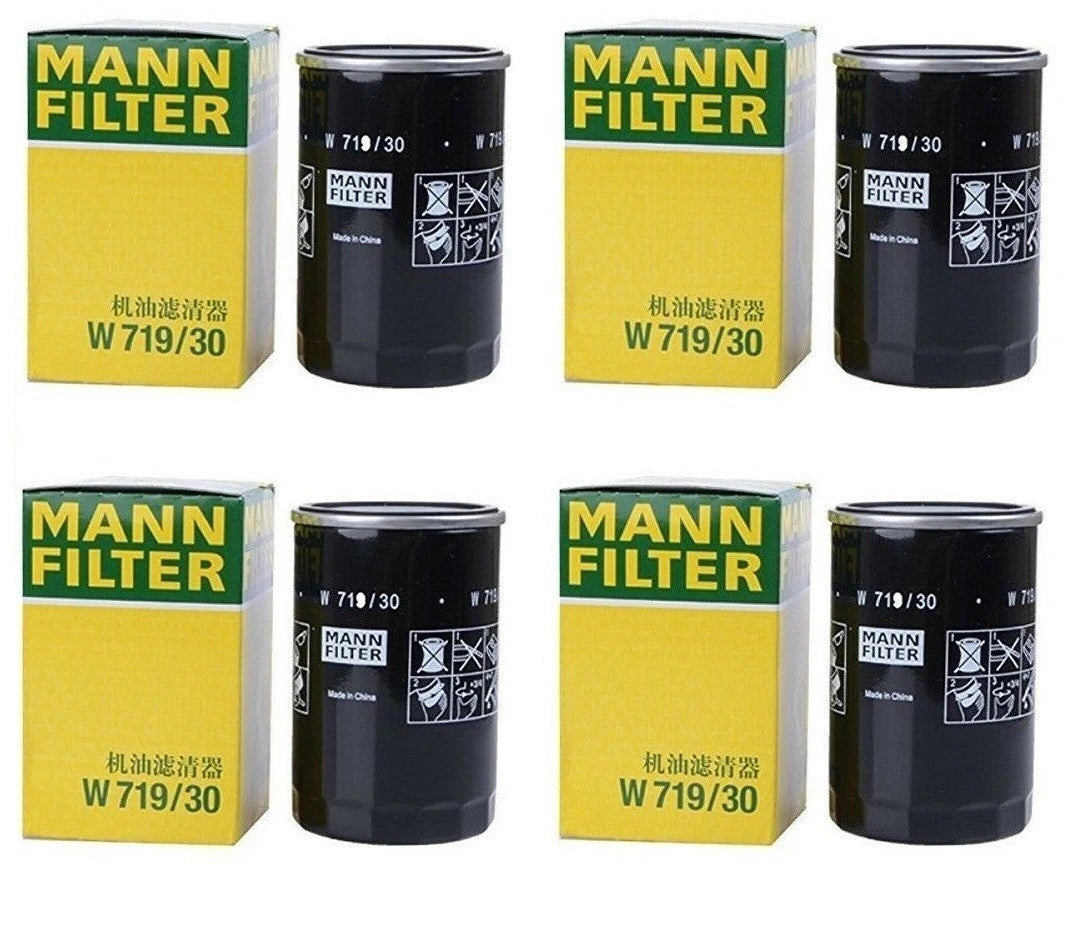 Set of 4 Engine Oil Filters Mann W 719/30 for Audi 90 100 A4 TT S6 S4 (1984–2001)