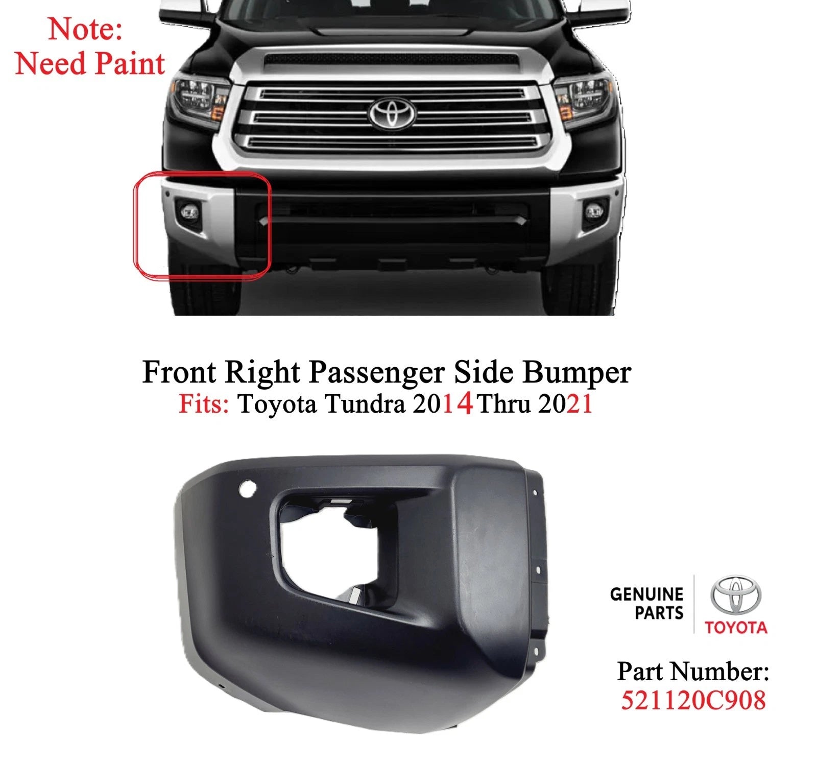 Right Side Bumper Cover Extension for Toyota Tundra (2014–2021) 521120C908