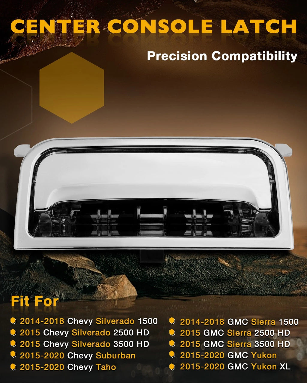 Chrome Center Console Cover Latch for Chevy Silverado GMC Sierra 1500 2500 (2014–2020)