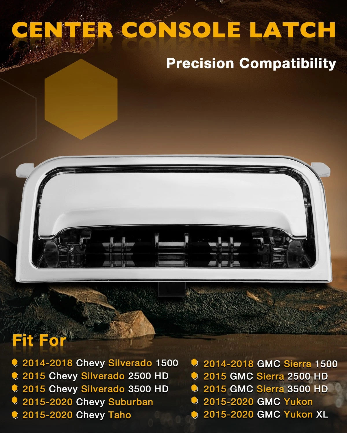Chrome Center Console Cover Latch for Chevy Silverado GMC Sierra 1500 2500 (2014–2020)