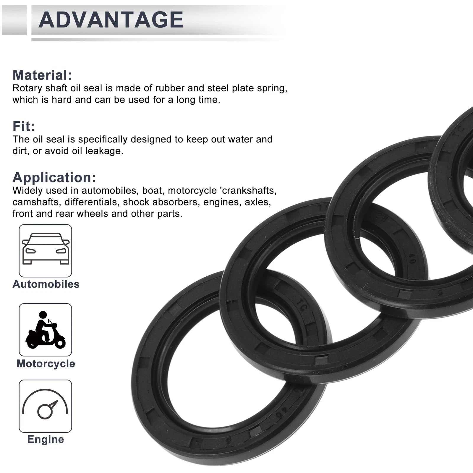 Set of 5 Oil Seal Rotary Shaft Seal TC Nitrile Rubber 28x40x5mm
