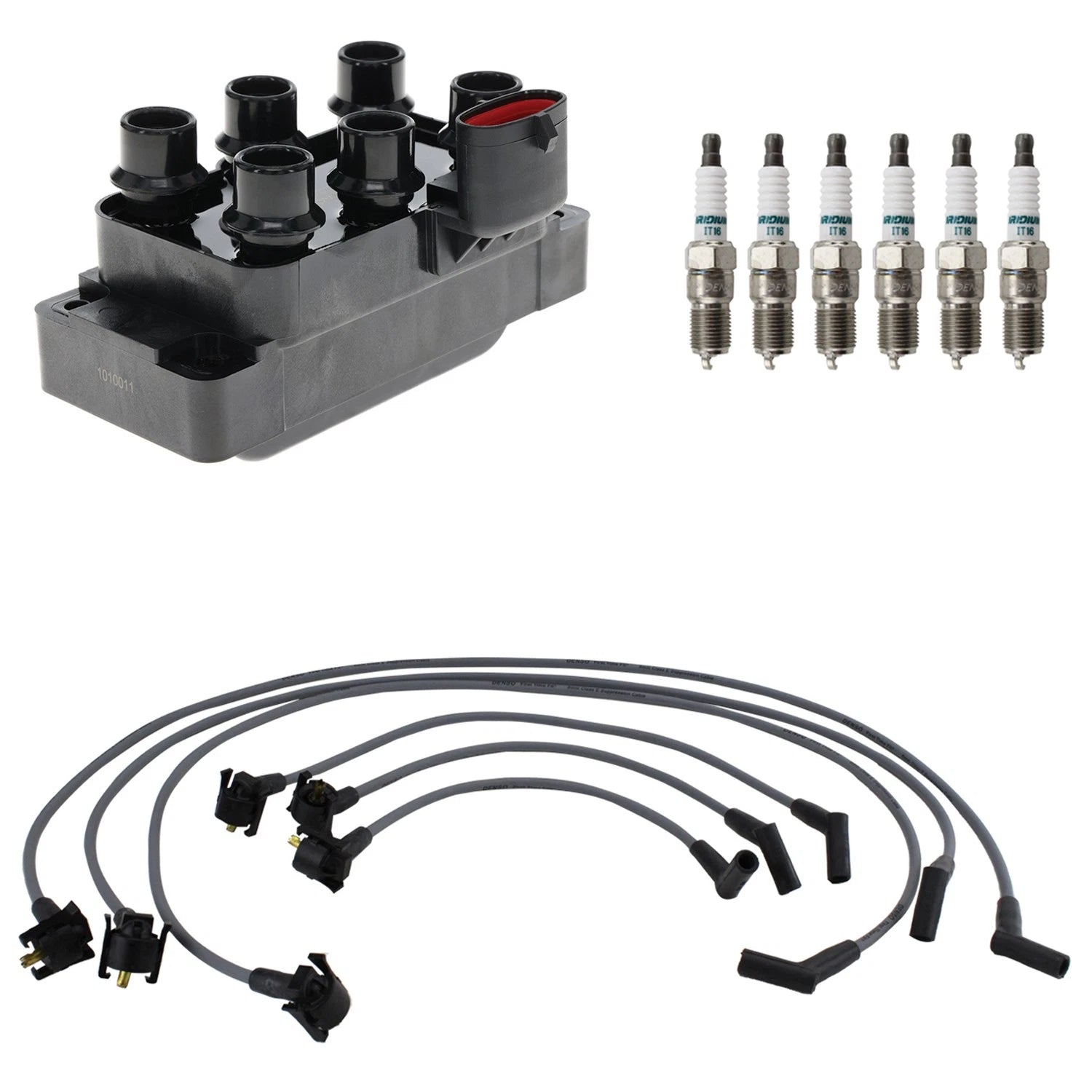 Ignition Coil & Denso 6 Iridium Spark Plugs Wire Set for Mustang V6