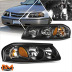 Pair of Black Housing Amber Corner Signal Headlights for Chevy Impala (2000–2005)